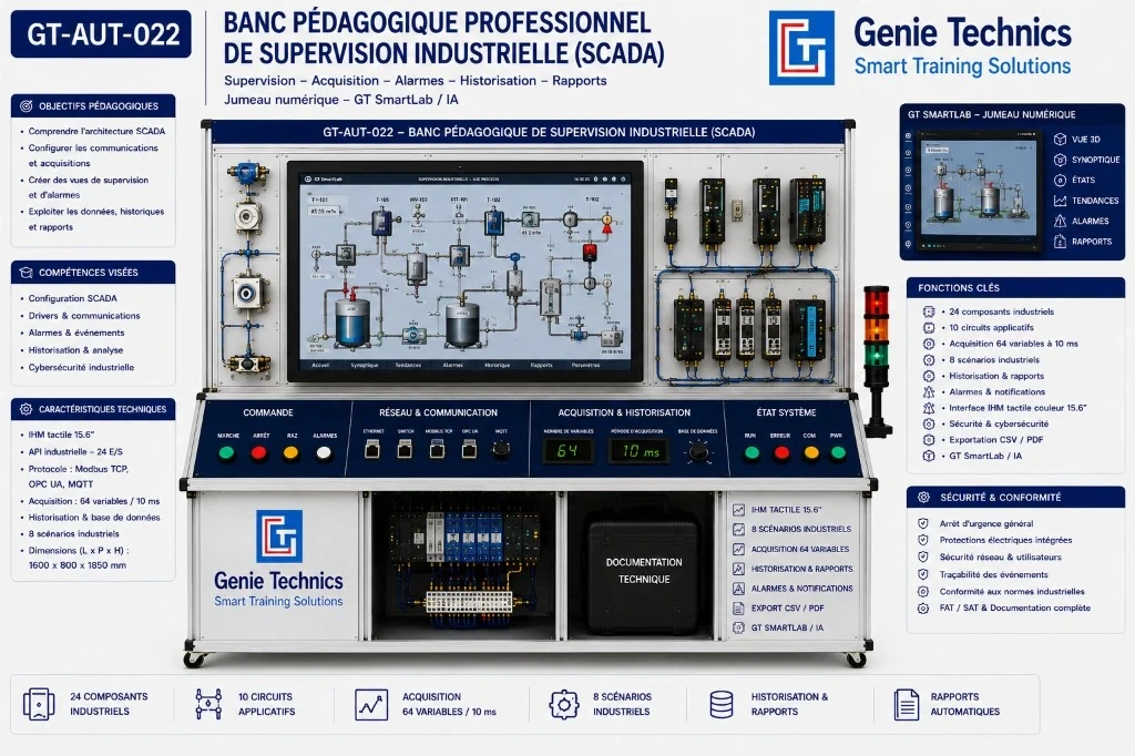 GT-AUT-022 — Professional industrial SCADA supervision training bench
