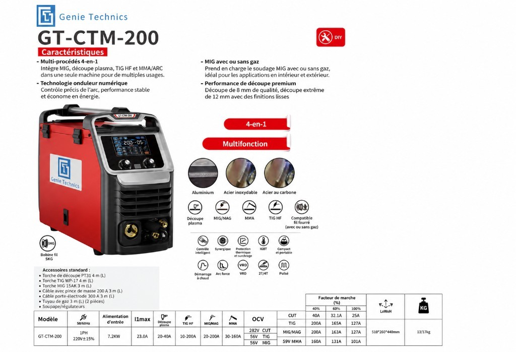 GT-CTM-200 — 4-in-1 MIG / plasma / HF TIG / MMA welder — GT-CTM-200