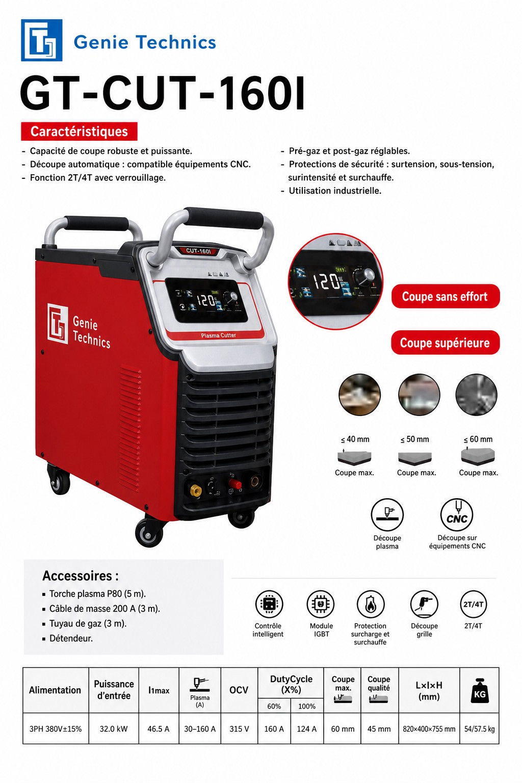 GT-CUT-160I — Industrial 160 A plasma cutter — GT-CUT-160I