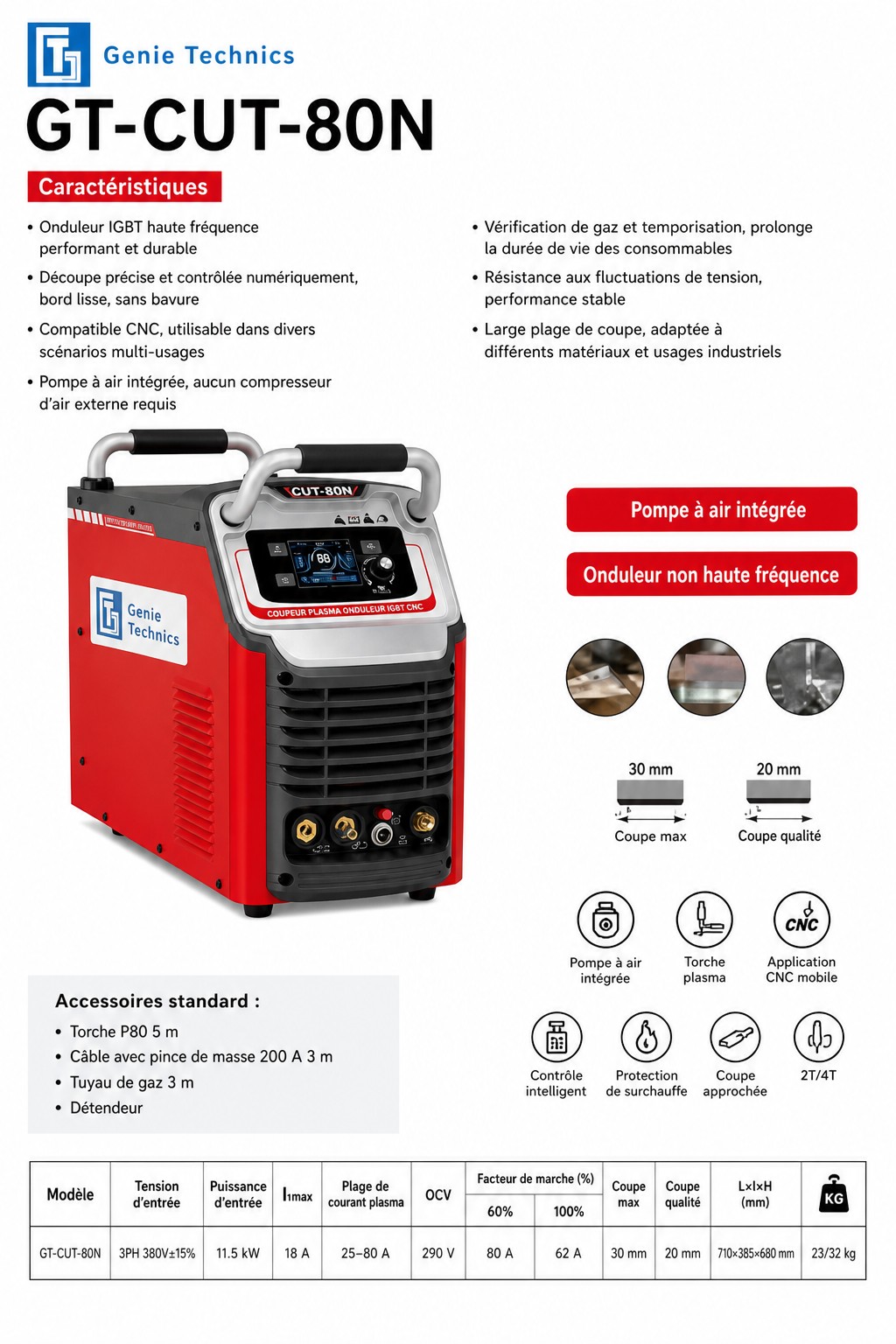 GT-CUT-80N — 80 A plasma cutter with built-in air pump — GT-CUT-80N