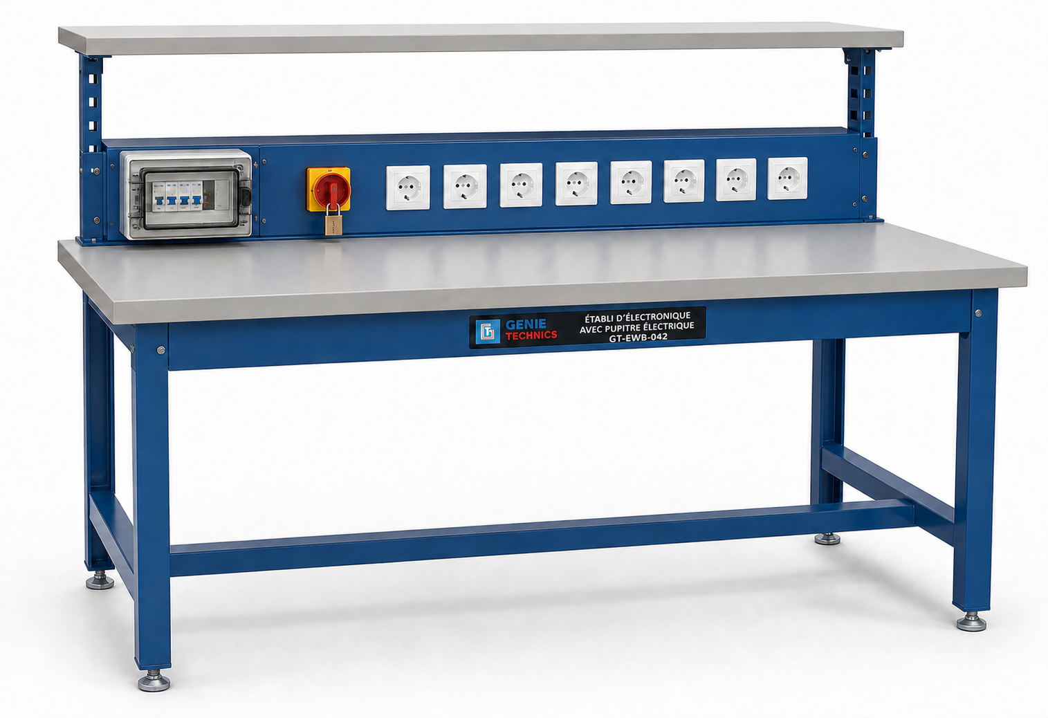 GT-EWB-042 — 2000 × 750 mm electronics workbench with electrical console