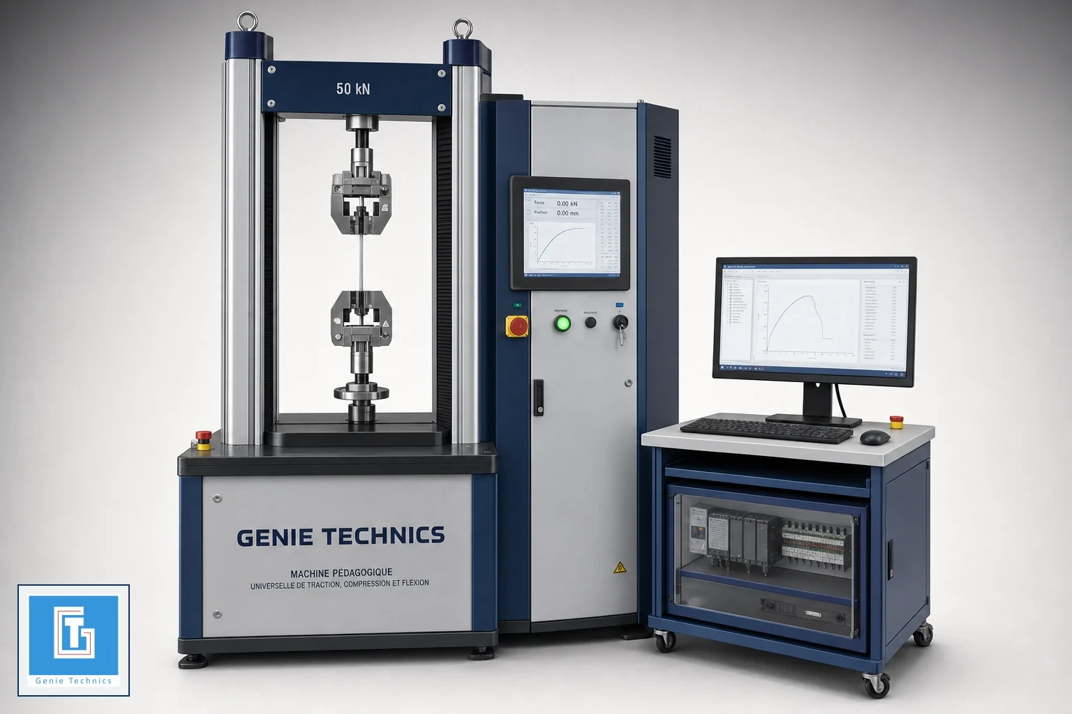 GT-MEC-013 — Machine pédagogique universelle de traction, compression et flexion