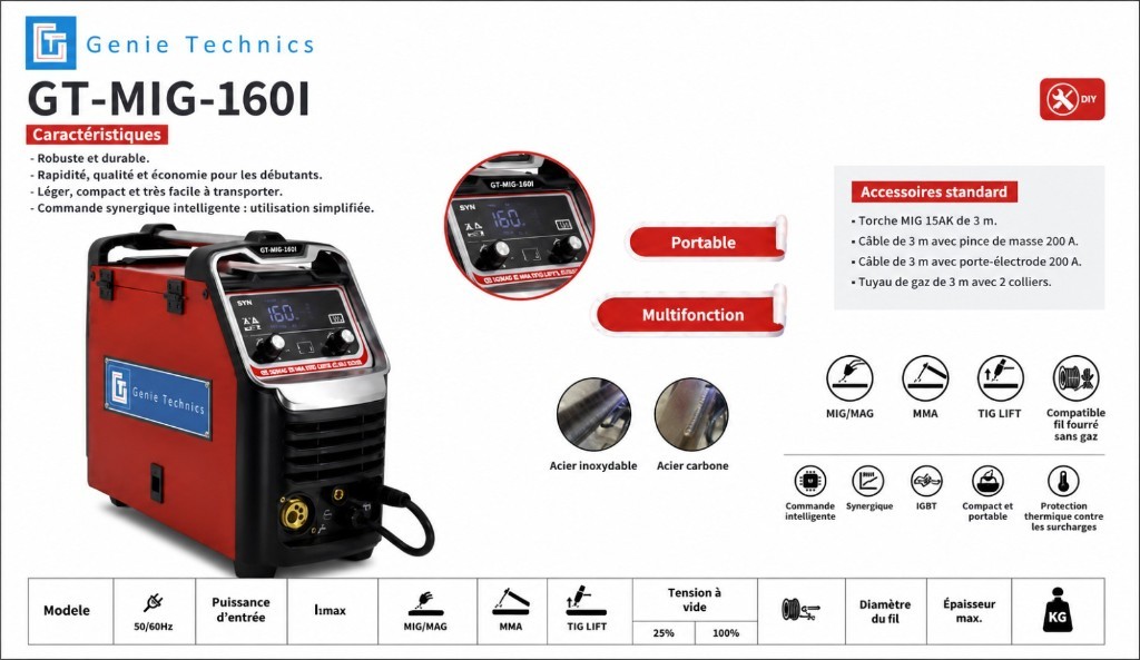 GT-MIG-160I — Portable 160 A MIG/MAG welder — GT-MIG-160I