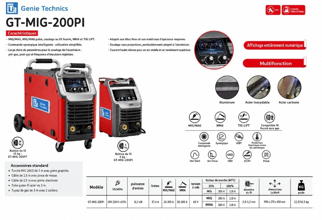 GT-MIG-200PI — 200 A pulsed MIG welder — GT-MIG-200PI