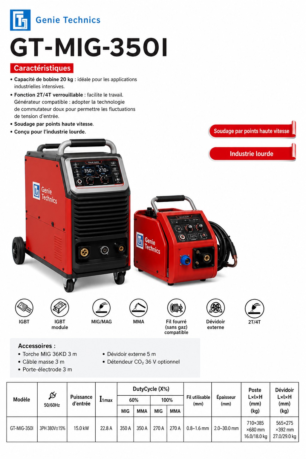 GT-MIG-350I — 350 A MIG/MAG welder with separate feeder — GT-MIG-350I
