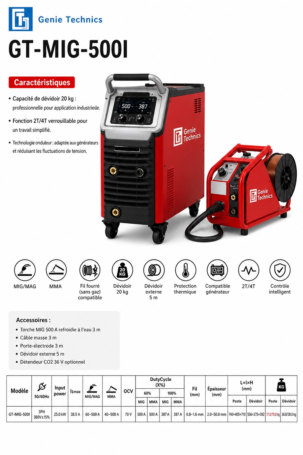 GT-MIG-500I — 500 A MIG/MAG welder with separate feeder — GT-MIG-500I