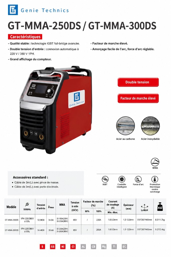 GT-MMA-300DS — Poste à souder MMA dual voltage 300 — GT-MMA-300DS