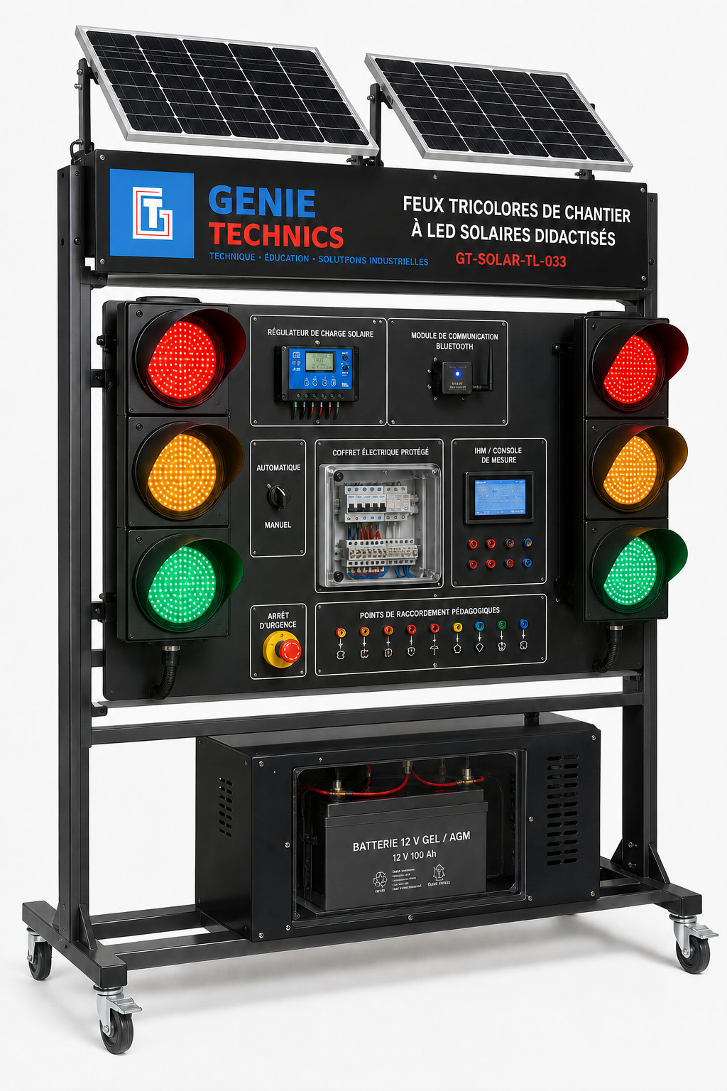 GT-SOLAR-TL-033 — Didactic solar LED construction traffic-light system