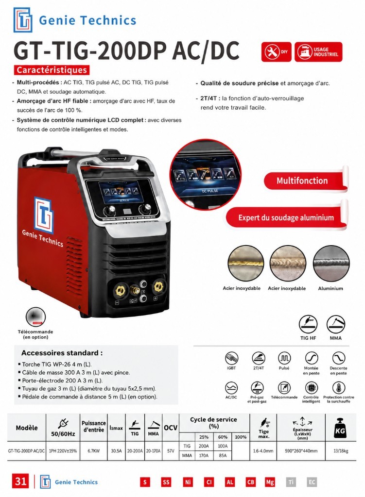 GT-TIG-200DP — Poste TIG AC/DC 200 A — GT-TIG-200DP