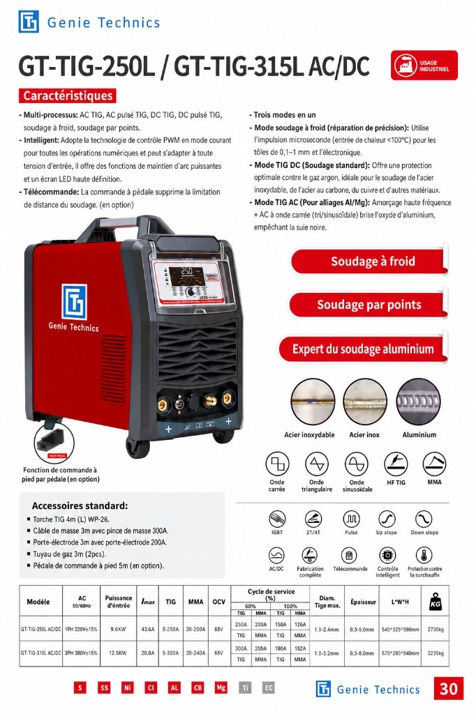 GT-TIG-315L — Poste TIG AC/DC série L compact 315 A
