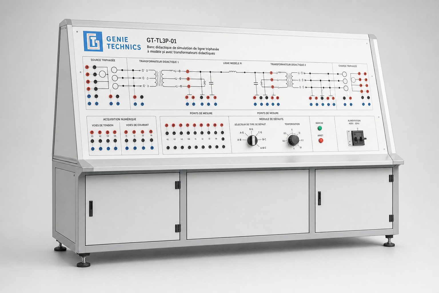 GT-TL3P-01 — GENIE TECHNICS three-phase pi-model transmission line bench